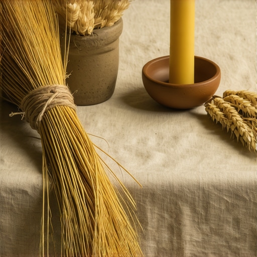 Detalj slavskog stola sa prirodnim materijalima lanom i pšenicom