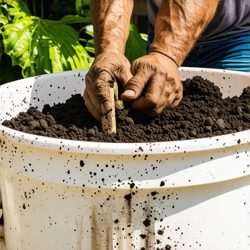 Handmade compost bin from recycled HDPE bucket with ventilation holes