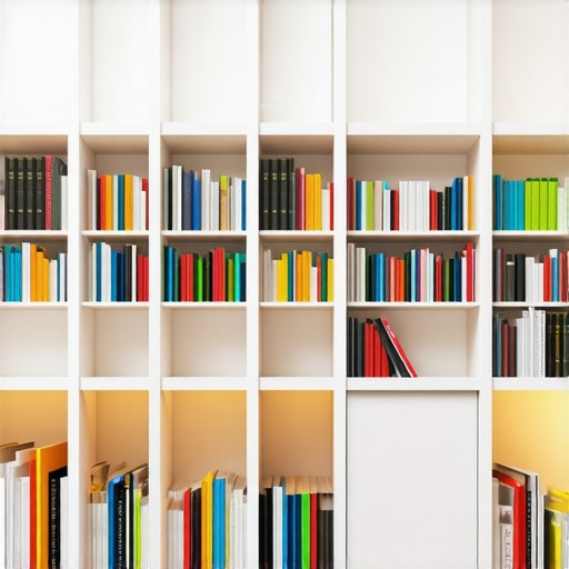 Moderan pregradni zid napravljen od belih modularnih polica u malom stanu