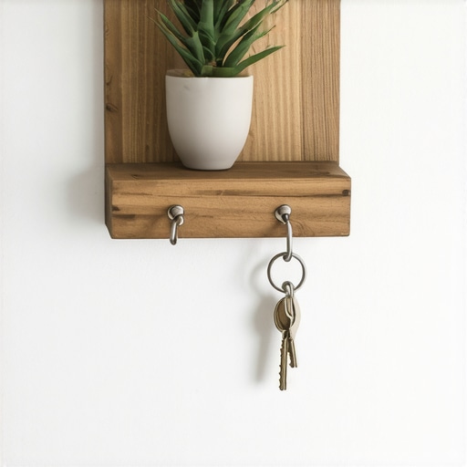 Ručno rađena drvena polica za ključeve montirana na zid predsoblja
