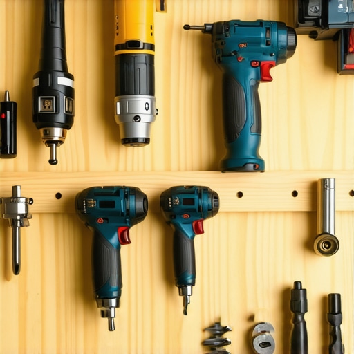 Ručno rađen drveni organizator za akumulatorske bušilice montiran na zid radionice