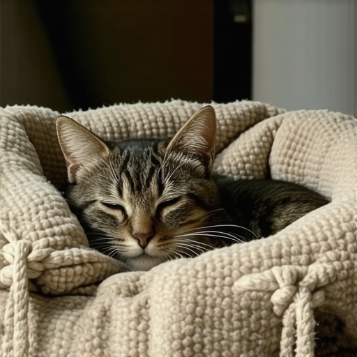 Meki krevet za mačku napravljen od starog sivog džempera, upcycling projekat bez šivenja