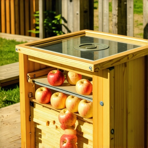 Ručno rađena solarna sušara za voće i povrće u sunčanom dvorištu sa jabukama