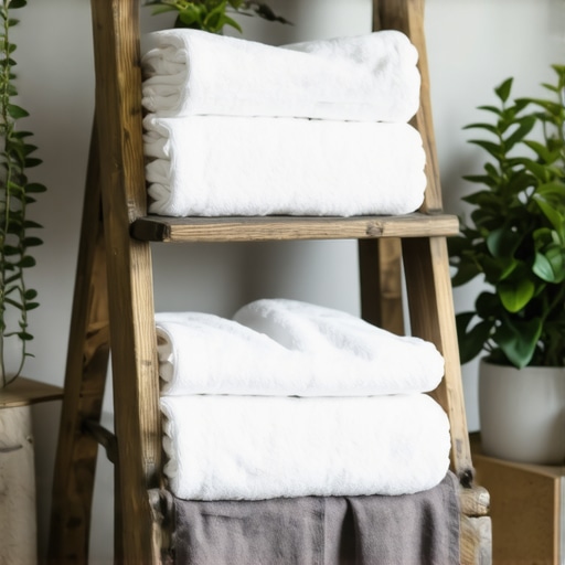 Rustična drvena polica od merdevina za organizaciju kupatila