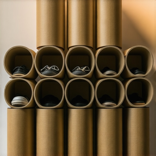 Kreativna i jeftina polica za cipele napravljena od recikliranih kartonskih cevi u hodniku