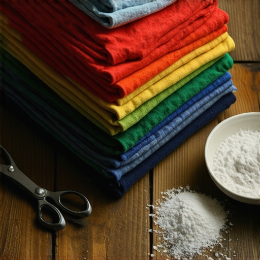 Handmade absorbent rags made from old t-shirts on a workshop table