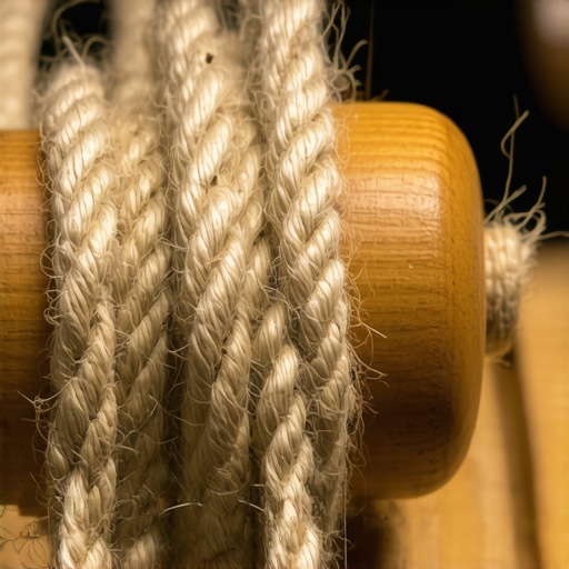 Ruka majstora provlači grubi kanap kroz veliku drvenu perlu fokusirajući se na teksturu materijala.