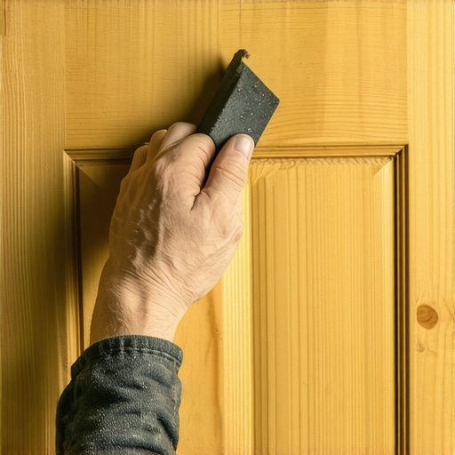 Ruka koja šmirglom matira drveni kuhinjski element