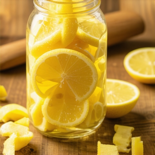 Domaća infuzija limuna i sirćeta u staklenoj tegli Staklena tegla puna kora limuna potopljenih u sirće za pravljenje prirodnog sredstva za čišćenje