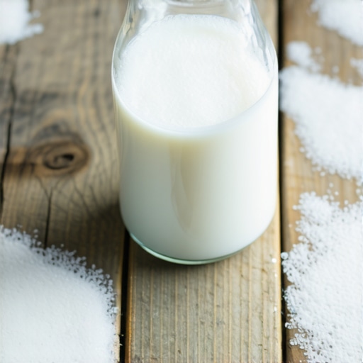 Proces mešanja sode bikarbone i sirćeta u staklenoj flaši za domaći omekšivač