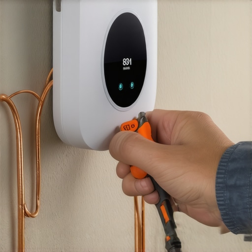 Instalacija pametnog termostata DIY Ruke majstora kako povezuju žice na pametni termostat sa krep trakom kao markerima