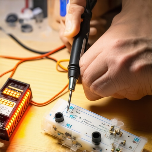 Lemljenje LED trake i senzora pokreta Detaljan prikaz lemljenja LED trake na kontroler senzora pokreta u kućnoj radionici.