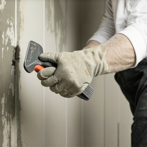 Lepljenje pločica u kupatilu - proces nanošenja lepka Nanošenje lepka na zid zubastom gletaricom za DIY projekat kupatila