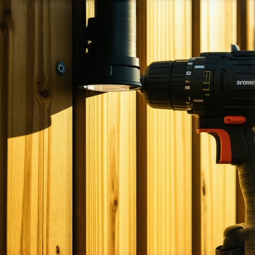 Ručna montaža solarne lampe pomoću akumulatorske bušilice na drvenu ogradu