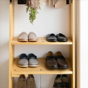 Napravite usku policu za cipele od drvenih letvica