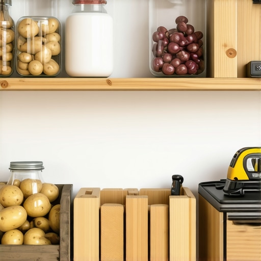 Organizovan špajz sa drvenim policama i staklenim teglama