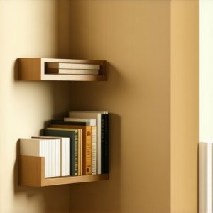 Polica za knjige u uglu: Kako je montirati bez nosača