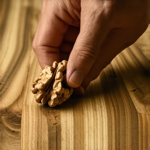 Detaljan prikaz trljanja oraha u ogrebotinu na drvenom podu