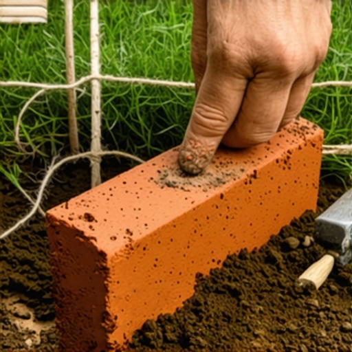 Postavljanje starih cigli u rov za ivicu travnjaka