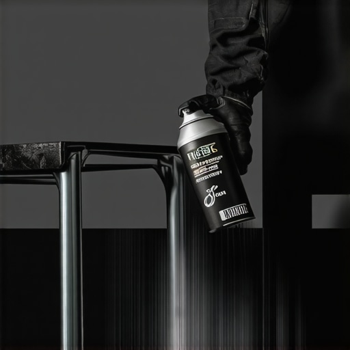 Pravilna tehnika prskanja metalne stolice Osoba farba metalnu stolicu crnim sprejem koristeći tehniku tankih slojeva