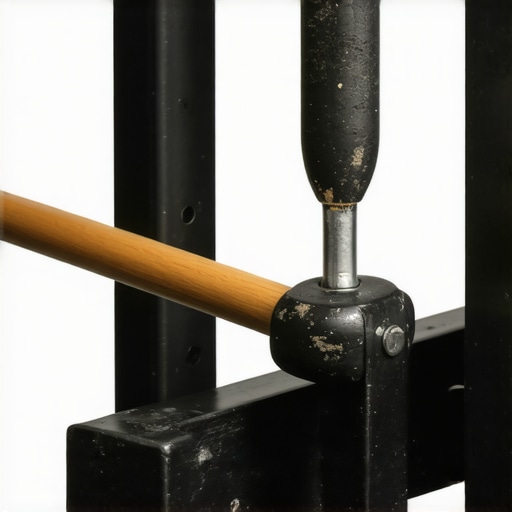 Čovek montira metalni regal gumenim čekićem u podrumu