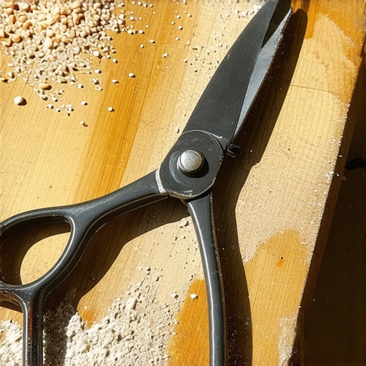 Restauracija zarđalih makaza čeličnom vunom i uljem u radionici