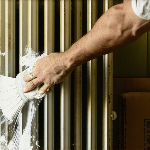 Majstor farba stari gusani radijator belom termo-otpornom bojom koristeći dugačku četku
