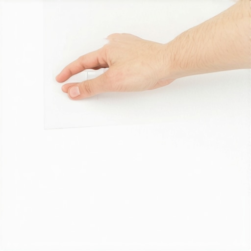 Pravilno nanošenje lepljive trake na zid Detaljan prikaz lepljenja Command trake na zid bez bušenja