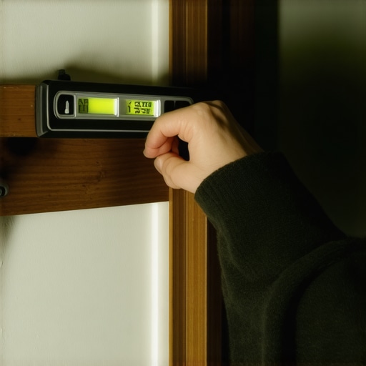 Majstor koristi libelu da poravna drveni čiviluk na zidu hodnika