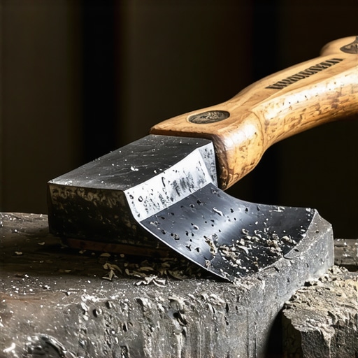 Pravilno oštrenje sekire turpijom u stegi Blizak prikaz turpijanja oštrice sekire pod uglom od 25 stepeni u metalnoj stegi