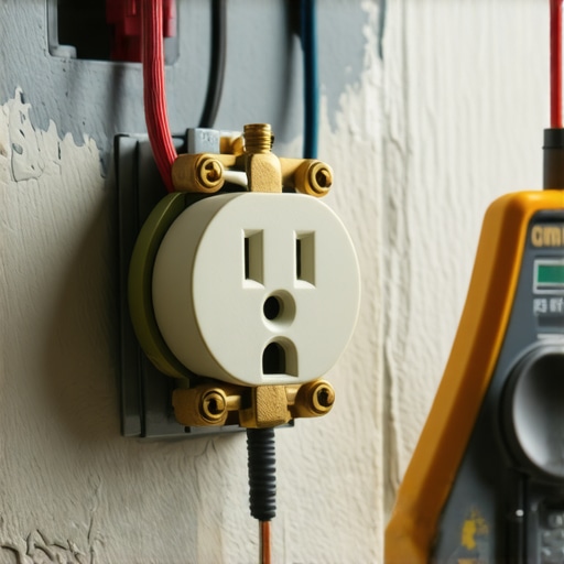 Detaljan prikaz unutrašnjosti utičnice sa bakarnim žicama i klemama tokom popravke