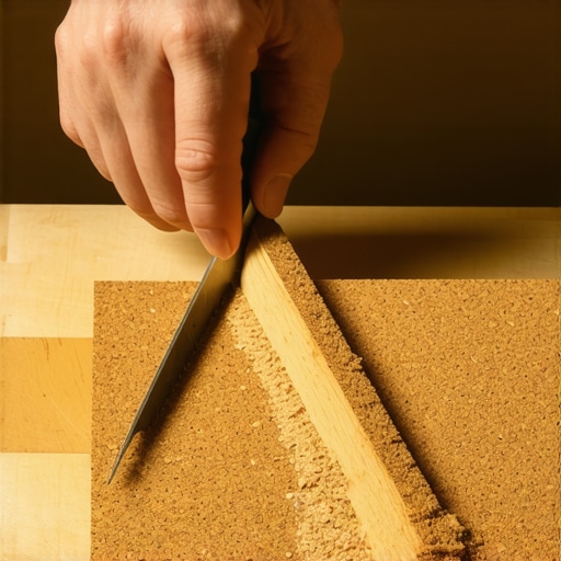 Oštro sečivo skalpela prolazi kroz debelu tablu plute na radnom stolu