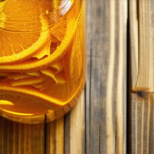 Proces ekstrakcije ulja iz pomorandže Staklena tegla sa korama pomorandže u alkoholu na radnom stolu