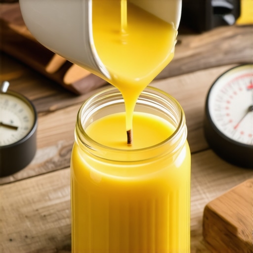 Proces sipanja DIY mirisne sveće u teglu Ručno pravljenje mirisne sveće od sojinog voska u staklenoj tegli