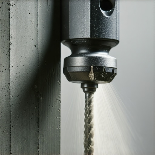 SDS-plus burgija ulazi u beton sa vidljivom prašinom