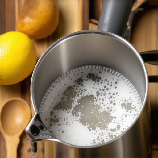 Razlika pre i posle čišćenja kamenca u kuvalu Čisto dno kuvala za vodu nakon tretmana limunskom kiselinom