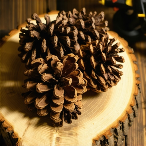 Rustična jesenja dekoracija stola od prirodnih materijala Ručno rađena jesenja dekoracija od šišarki i drveta na stolu