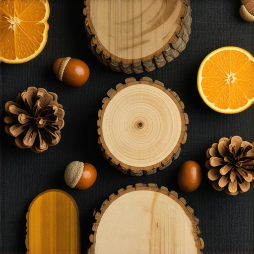 Rustična jesenja dekoracija stola od prirodnih materijala Aranžman od šišarki i drvenih kolutova na trpezarijskom stolu