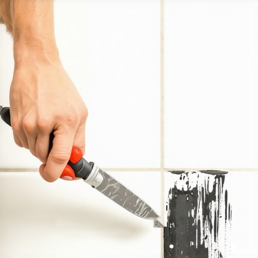 Postupak uklanjanja starog buđavog silikona sa ivice kade pomoću skalpela