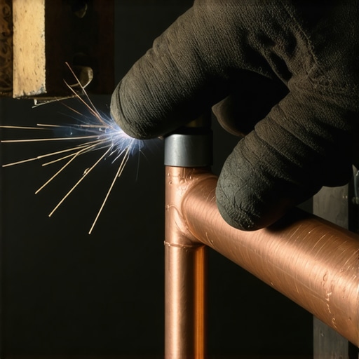 Close-up of soldering copper pipes for a DIY shoe rack