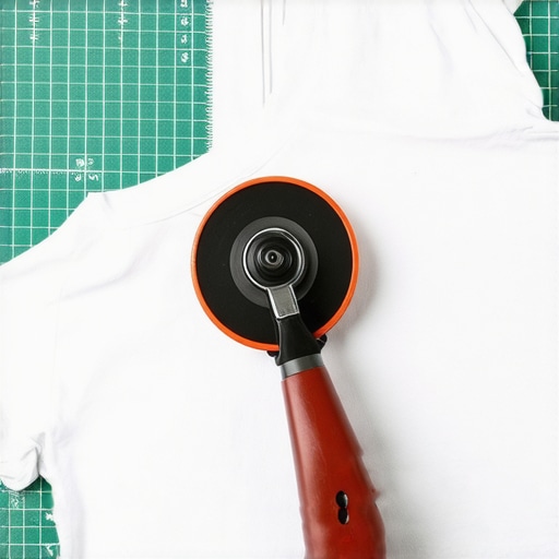 Pravilno sečenje pamučne majice za DIY krpe bez dlačica na zelenoj podlozi