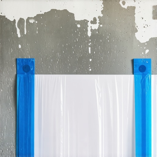 Test vlage u podrumu pomoću folije Plastična folija zalepljena na vlažan betonski zid podruma za testiranje kondenzacije