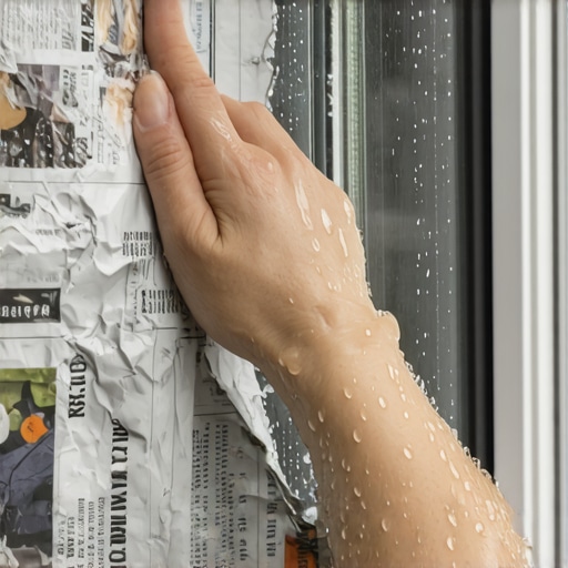 Osoba trlja staklo prozora zgužvanim novinama i sapunicom