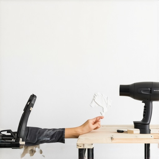 Ruka nanosi belu kredu na masnu mrlju na zidu uz fen u pozadini