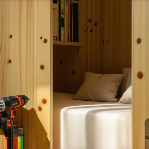 Uradi sam dečiji kutak za čitanje od šperploče Završen DIY projekat dečijeg kutka za čitanje napravljen od prirodnog drveta sa policama i jastucima.