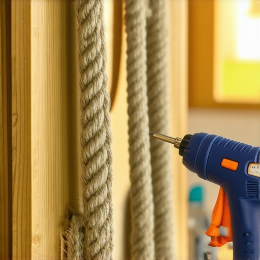 Detaljan prikaz lepljenja debelog brodskog konopca na drvenu podlogu ogledala