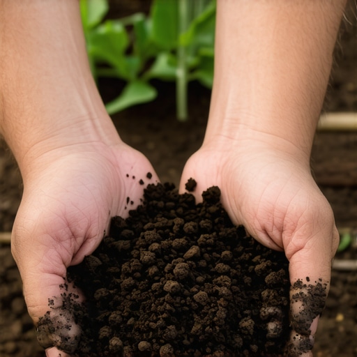 Krupni plan tamne i plodne zemlje obogaćene prirodnim kompostom bez veštačkog đubriva