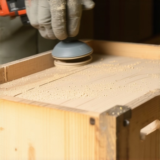 Postupak brušenja stare drvene gajbe rotacionom brusilicom u radionici