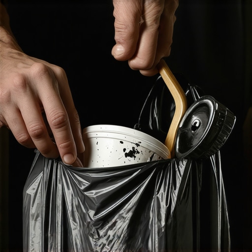 Osoba baca stare kuhinjske predmete u crnu vrecu za smece