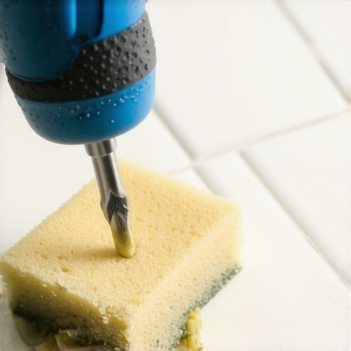 Detaljan prikaz bušenja keramičke pločice sa zaštitnom trakom i vlažnim sunđerom za hlađenje